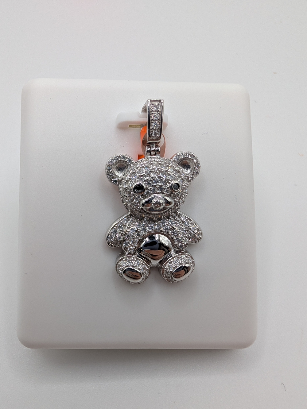 Sterling Silver Teddy Bear Cub Pendant with Clear Stones - Silver